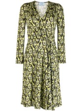 Prada Abstract Print Silk Wrap Dress Green Womens IT 40