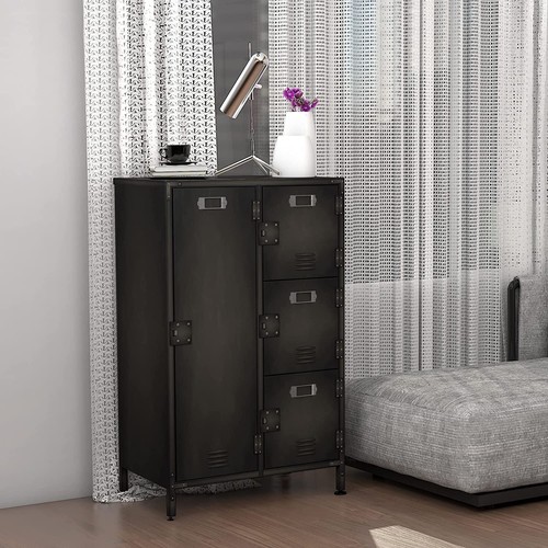 Vintage Metal Storage Cabinet 55.1 in Metal Locker Wardrobe Cabinet with 4 Doors - Picture 8 of 10