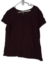 Lands End Womens Sheer Lace Blouse Top Size L 14-16 Maroon Burgundy