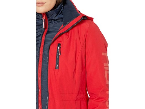 TOMMY HILFIGER Mujer 3-en-1 Sistemas Anorak Chaqueta con Capucha Rojo Azul Marino Talla M - Imagen 4 de 12
