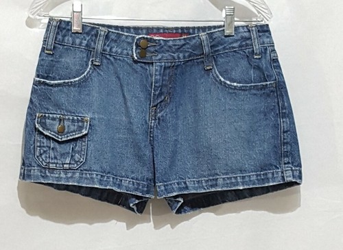 So Womens Blue Jean Denim Shorts Juniors Size 7 Distressed Flap Pockets