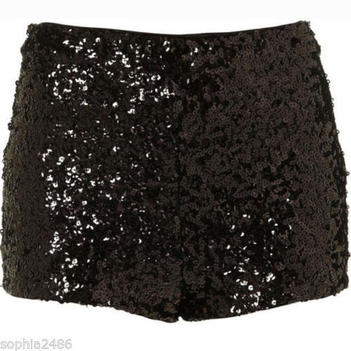 Topshop New Black Sequined Hot Pants Knicker Shorts Uk Size 4  Bnwot - Picture 1 of 1