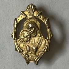 VTG Gold Tone Souvenir First Holy Communion Catholic Religious Jesus Medal Pin