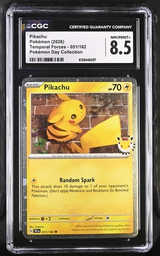 CGC 8.5 Pikachu 051/162 Holo Stamped Pokemon Day 2026 Pokémon Card