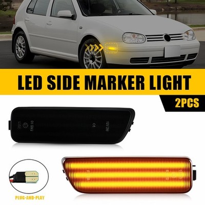 2x Side Marker Light LED Smoked Amber For Volkswagen MKIV Golf 1999-2004 2005 EH