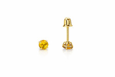 14K Solid Yellow Gold 3mm Round Birthstone Stud Earrings with screw back