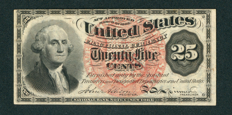 25¢ Cents Fourth Issue (CHOICE AU) U.S. Fractional Currency ** PAPER CURRENCY