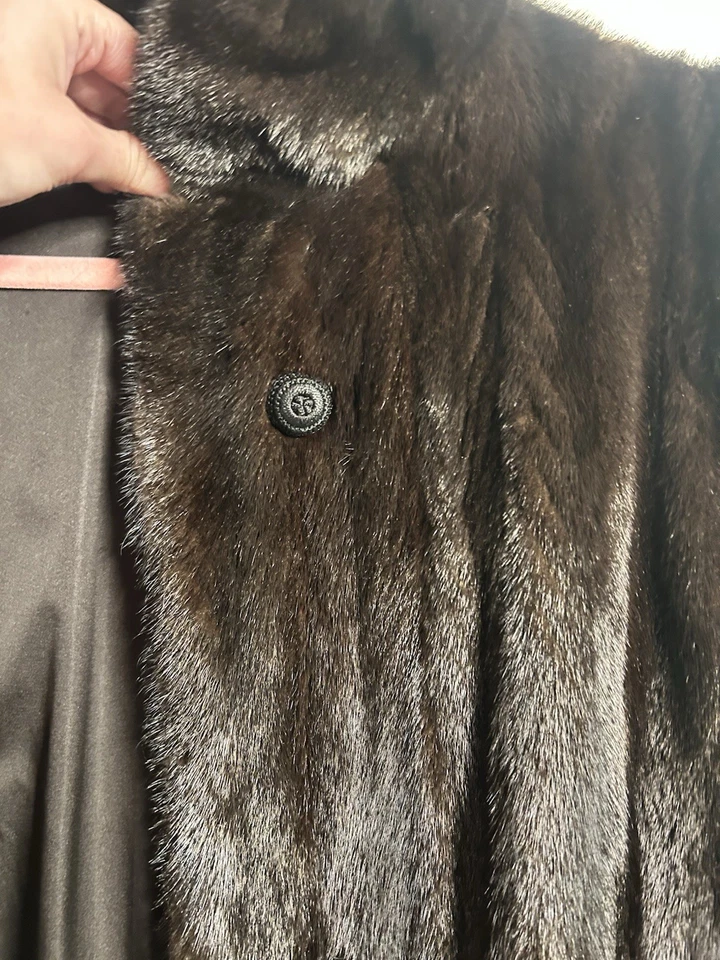 Clásico Blackglama MINK Abrigo de Piel Marrón Oscuro Negro Mujer Chaqueta Grande Foto 3 de 4