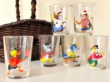  6 Vintage Arocroc Juice Glasses 1970s Kitsch Animals  Tumblers Retro France