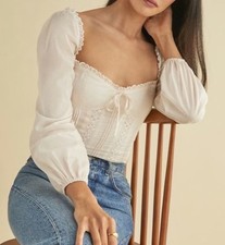 NWT $168 Reformation Anthropologie ISADORA 4/Sm Beige Eyelet Lace Puff Shoulders