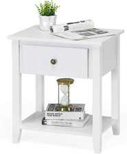 Side Tables Set of 2 Drawer Shelf Nightstand Sofa Side Storage Cabinet White MDF