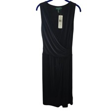 Lauren Ralph Lauren Black Faux Wrap Deep V-Neck Sleeveless Dress Size 4 NWT