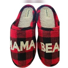 Dearfoams Women's Red  Black Buffalo Plaid Slippers - 'Mama Bear' Size 9/10