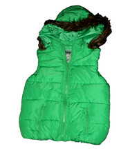 JUSTICE Puffer hooded vest green SIZE 16, faux fur   zip