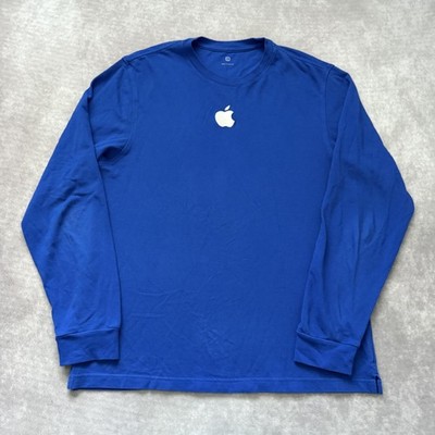 Apple Shirt Mens Large Blue Long Sleeve Crewneck Employee Store Embroidered Logo