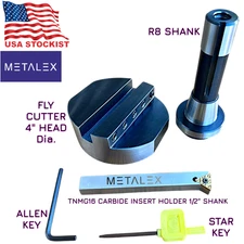 Milling Fly Cutter 4" Head Dia R8 Shank 7/16" UNF Indexable Carbide Bit TNMG16