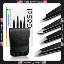 4 Piece G SOL Stainless Steel Tweezer Set with Case - Black Precision Tools