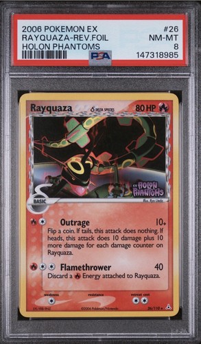 The Pokemon Company 2006 Rayquaza 26/110 EX Holon Phantoms Reverse Holo PSA 8