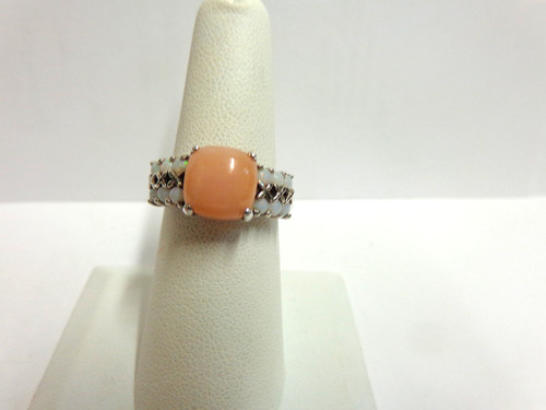 sterling silver angelskin coral/opal ring sz 7 wgt 4.6 grams tcw 2.36