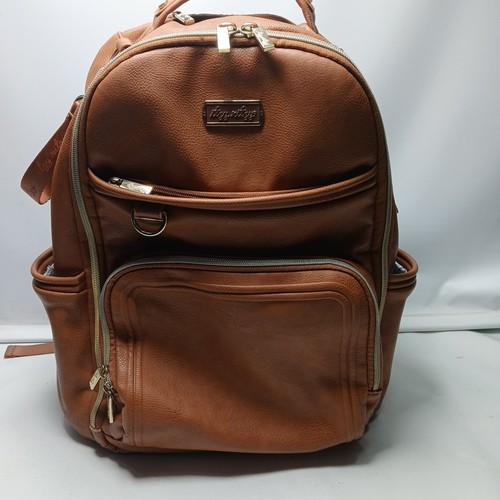 Itzy Ritzy Boss Plus Large Brown Faux Leather Diaper Bag Backpack w/Pockets, Pad