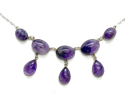 Antike 1900er Sterlingsilber natürliche Amethyst Tropfen Halskette 19''