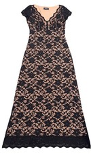 Karen Kane Black Lace Overlay Nude Lining V-Neck Cap Sleeve Stretch Dress Sz S-M