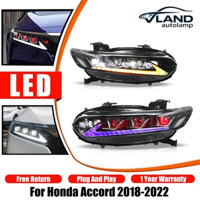 Pair VLAND LED Headlights For Honda Accord 18-2022 10/10.5 W/Start UP Animation