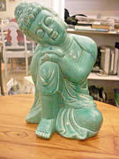 Buddha Ceramic Statue Turquoise 11 1/2 inches tall.