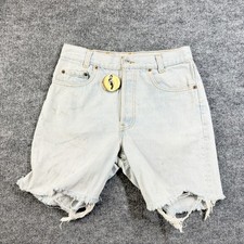 Vintage Levi's 701 Student Shorts Blue Denim Frayed 6" Inseam USA Made - W28