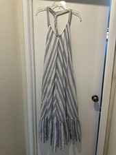 Anthropologie Holding Horses Blue Stripped Maxi Dress Braided Halter Neck Medium