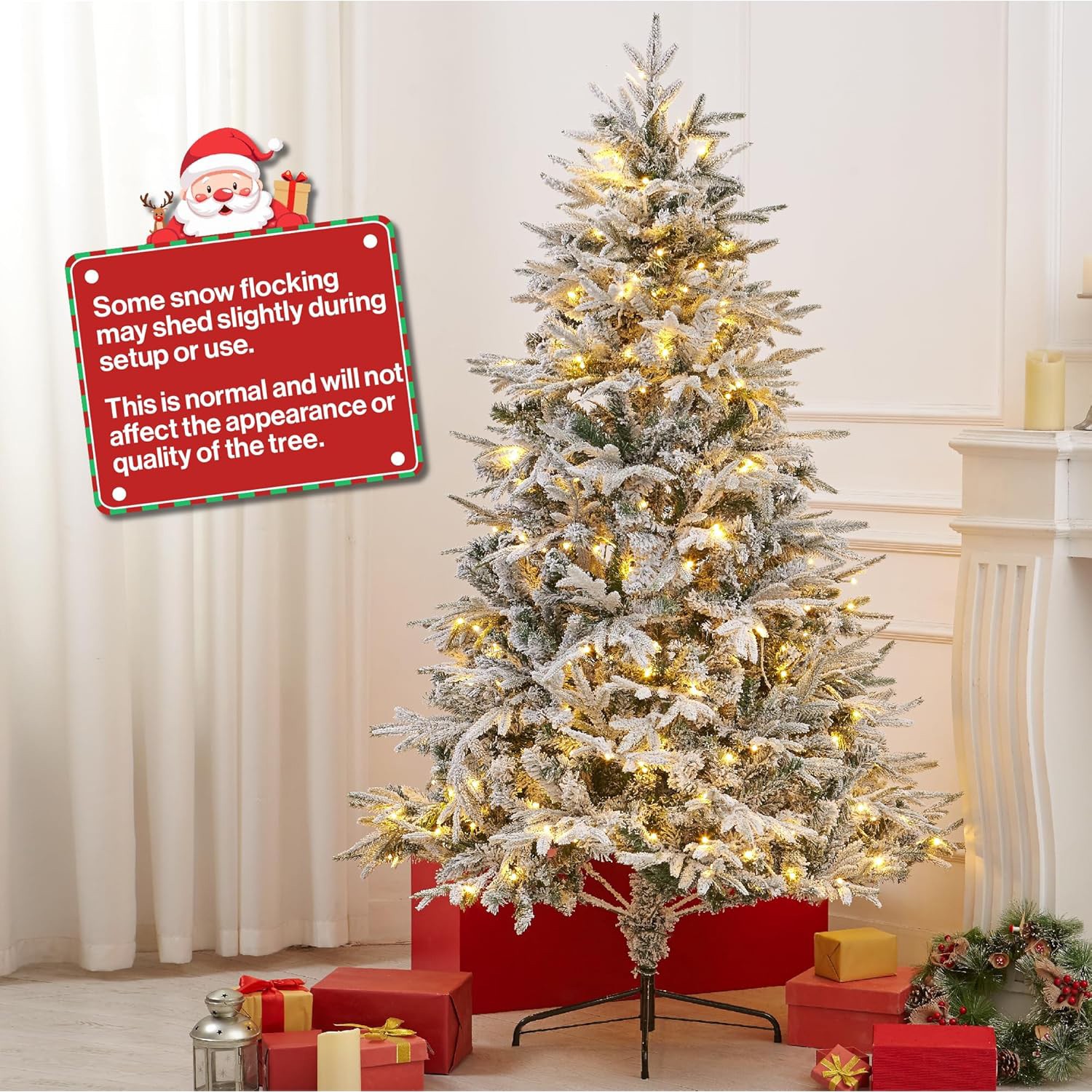 4ft/5ft/6ft/7ft Pre-Lit Snow Flocked Artificial Christmas Tree with LED Lights 3