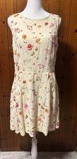 Vintage 90s Express Floral Dress Cottagecore Fit Flare Mini Cream Sleeveless