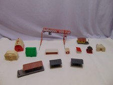 Lot of Vintage Train Plastic Building red Barn Crane Platform accessories
