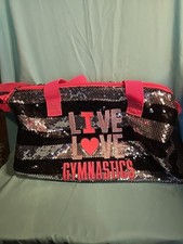 Justice Girl's Black Sequin Duffle Bag Gymnastics Sports