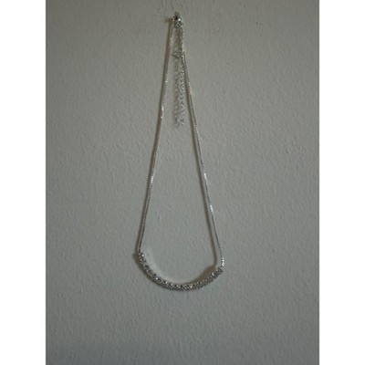 Silver Tone Curved Bar Cubic Zirconia Pendant Necklace Adjustable Box Chain