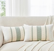 2 Sage Green Throw Pillow Covers 12x20 Crochet Pattern Living Room Bedroom Couch