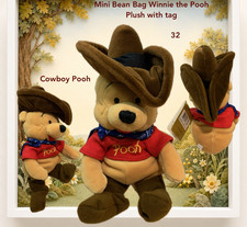 Cowboy Pooh 90s Vintage Disney Store Winnie the Pooh Plush Toy Mini Bean Bag