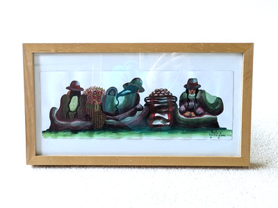 Cusco Peru Original Gemälde Gerahmtes Bild Volkskunst Peruanisch