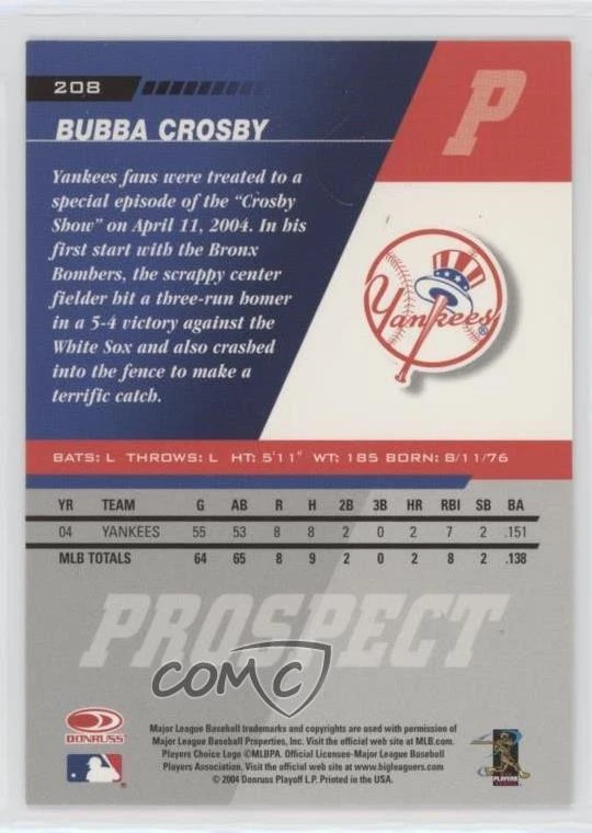 2005 Leaf Prospect Auto Bubba Crosby #208 Auto - Image 2 of 2