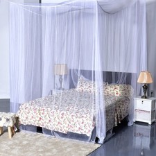 Mosquito Net, 4 Corner Post Bed Canopy, Quick and Easy Installation, White