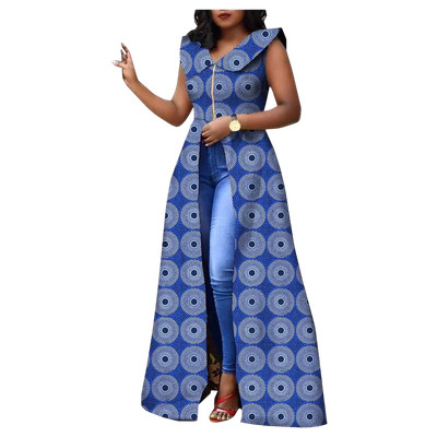 Vibrant Ankara Print Maxi Dress   Sleeveless African Cotton Gown W250202