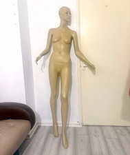 Female Full Body Realistic Mannequin with Head, Standing, Beige Plastic Hands