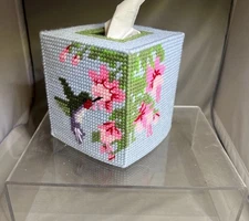 Handmade Needlepoint Hummingbird And Flower Tissue Box Cover