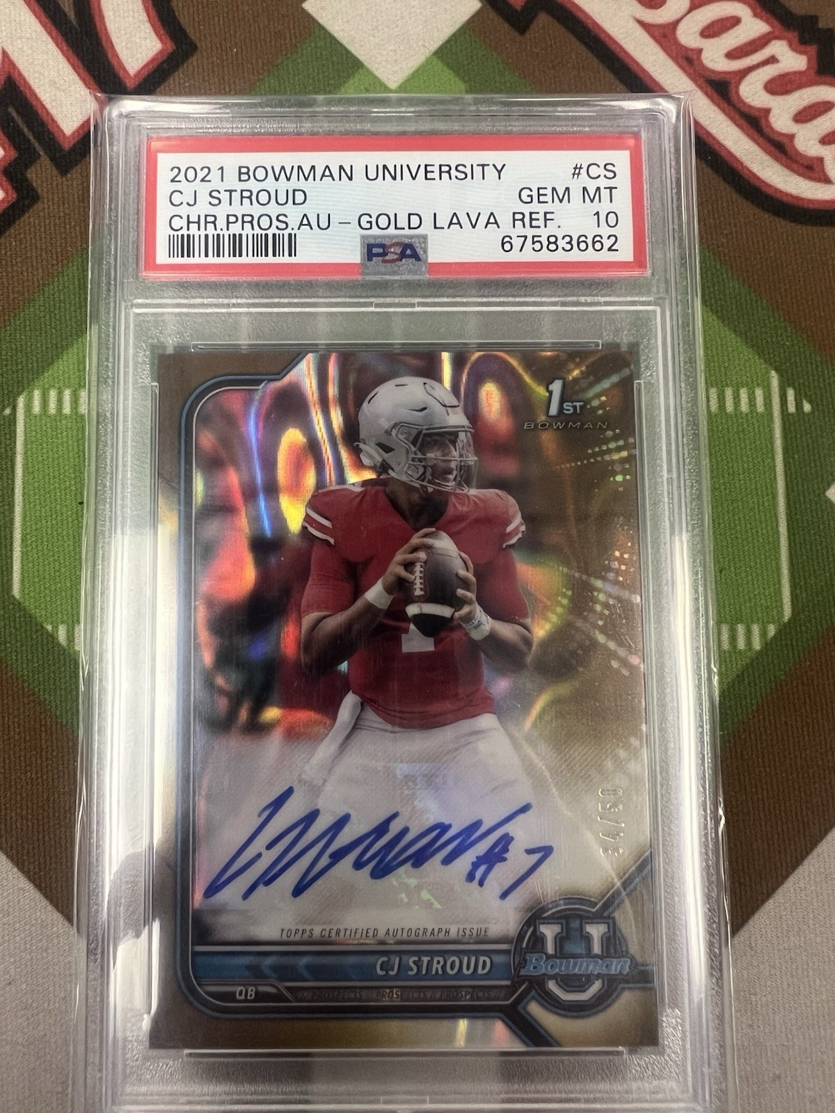 CJ STROUD 2021 Bowman U Chrome Auto GOLD LAVA Refractor /50 PSA 10