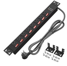 Rack Mount Surge Protection, 8 Outlet PDU Power Strip, Metal Mountable