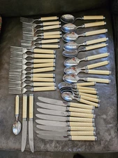 Vtg Lot Of 39 Laslo Stainless Flatware For Mikasa Japan Ivory Plastic Handle