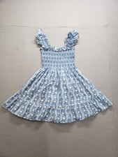 Hill House Women Dress XS Blue Floral Print Smocked Ruffle Mini Casual Summer