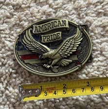 Men's Belt Buckle 'AMERICAN PRIDE,' U.S.A in shape of the Flag,  American Eagle