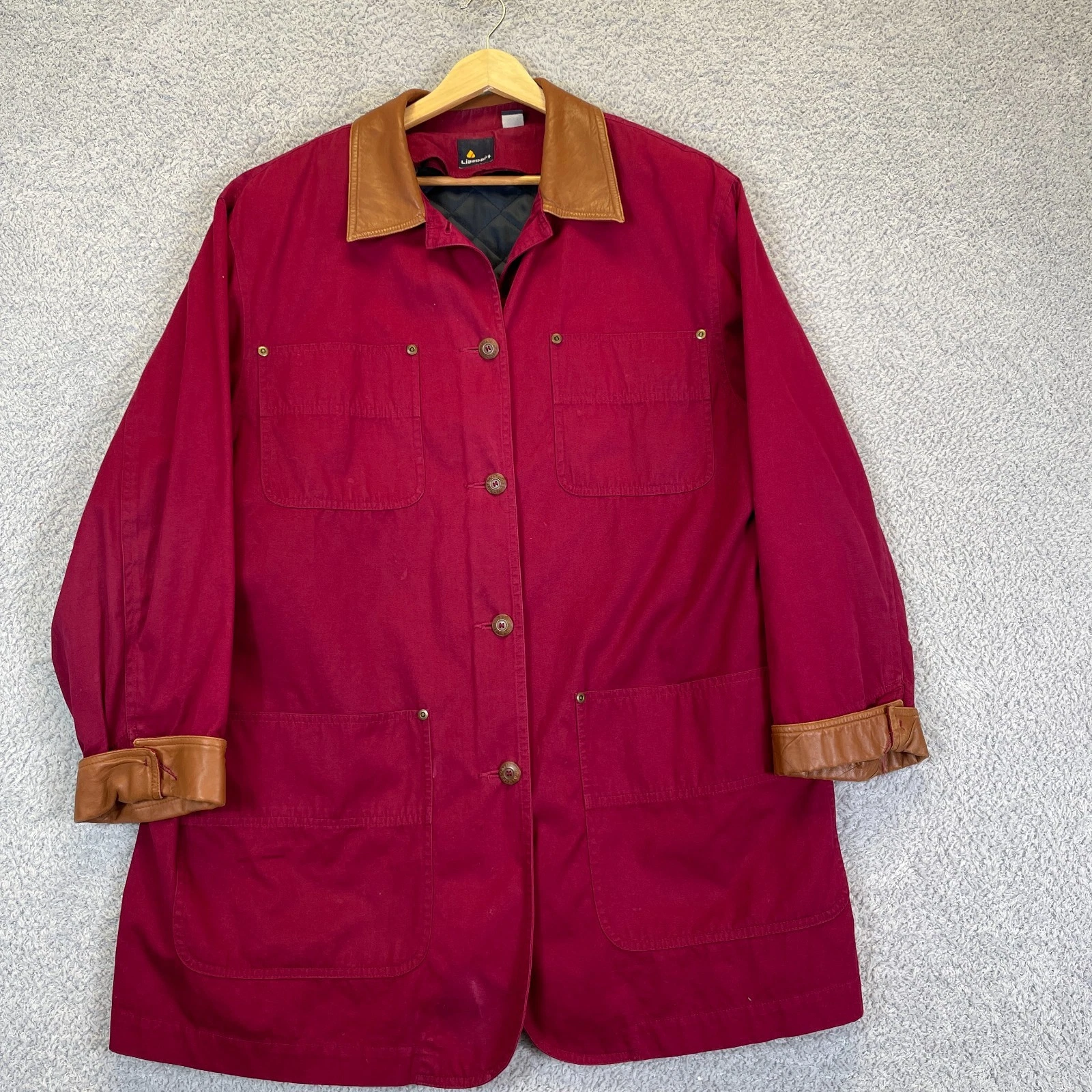 Vintage Burgundy Barn Chore Jacket Women's Large Workwear Liz Sport Canvas