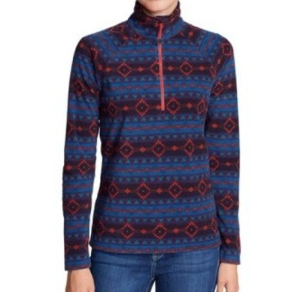 Eddie Bauer Blue Red Southwest Aztec 1/4 Zip Pullover Sweatshirt Fleece size M